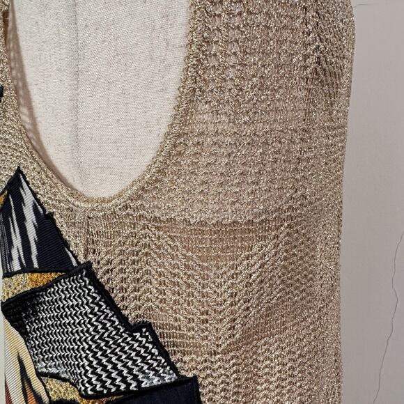 MISSONI Metallic Knit Sleeveless Mini Dress 40 US 4 Gold Graphic Fish Italy RARE - Picture 8 of 14